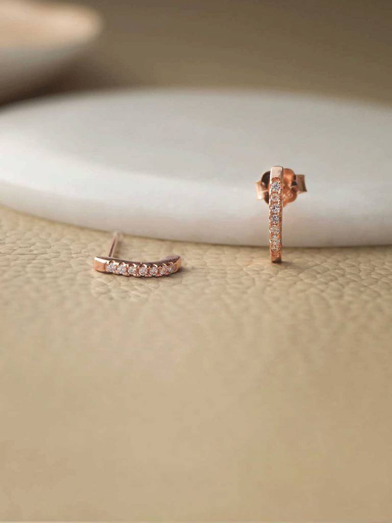 Mannash Dainty Line Rose Gold Plated 925 Sterling Silver Stud Earrings