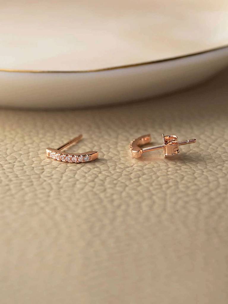 Mannash Dainty Line Rose Gold Plated 925 Sterling Silver Stud Earrings