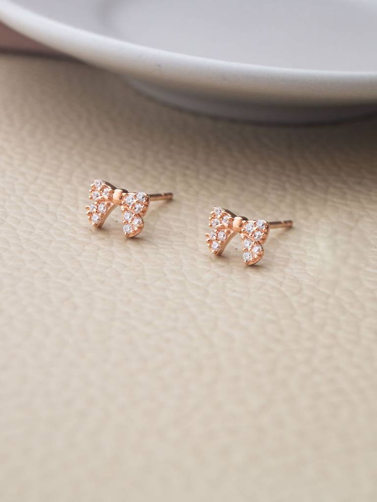 Mannash Cutie Bow Rose Gold Plated Sterling Silver Stud Earrings : MZRES423D1808