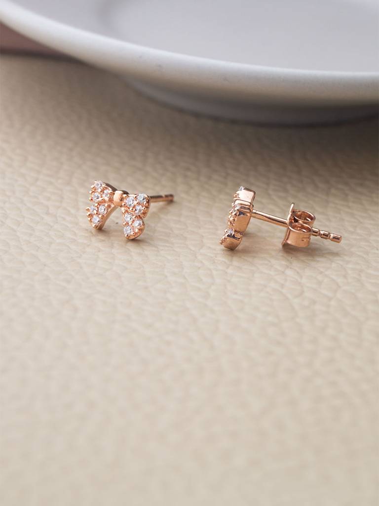 Mannash Cutie Bow Rose Gold Plated Sterling Silver Stud Earrings : MZRES423D1808