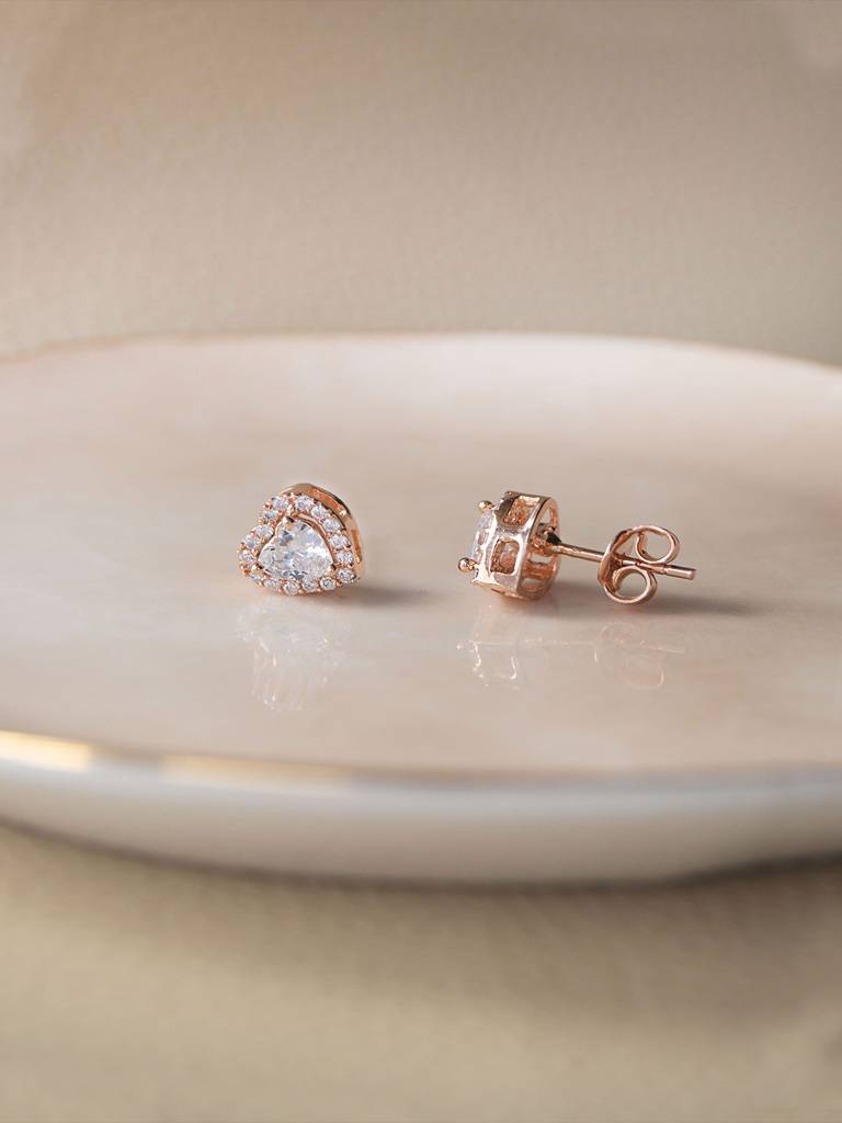 Mannash Heart Solitaire Rose Gold Plated 925 Sterling Silver Stud Earrings