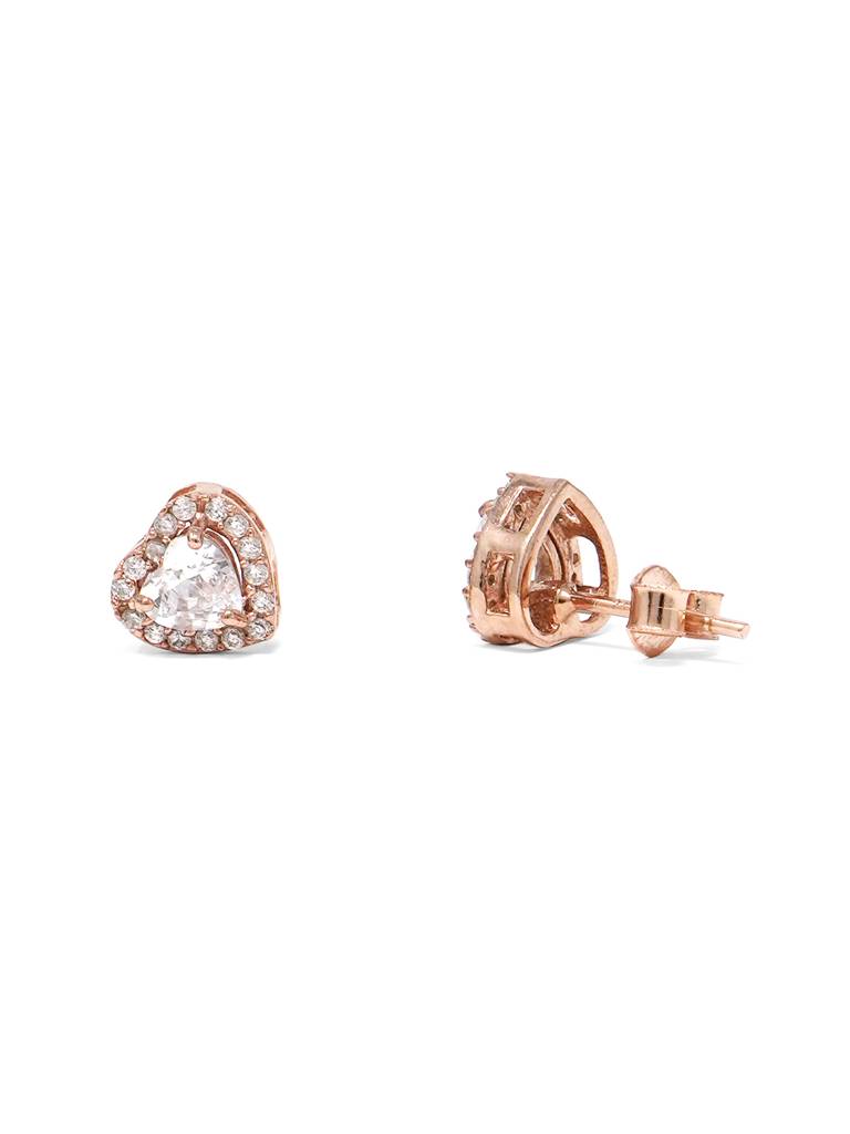 Mannash Heart Solitaire Rose Gold Plated 925 Sterling Silver Stud Earrings