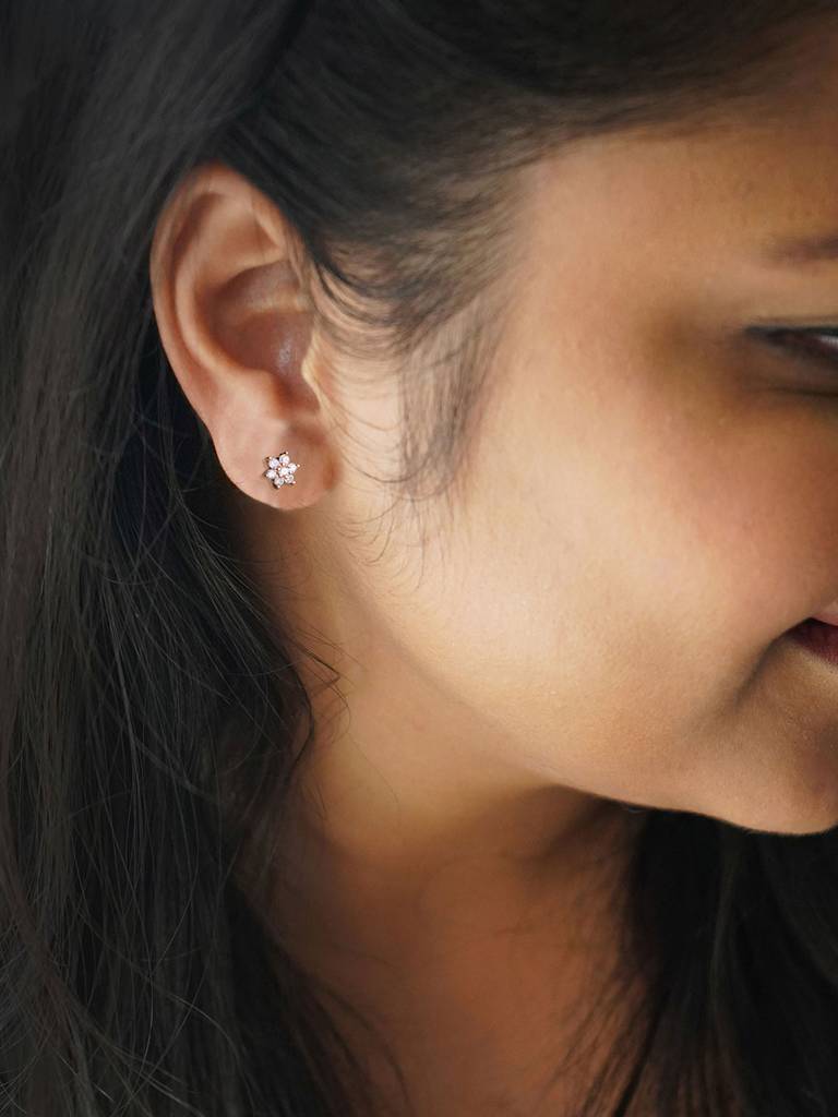 Mannash Shinning Flower Nakshatra Rose Gold Plated Sterling Silver Stud Earrings : MZRES503D1172