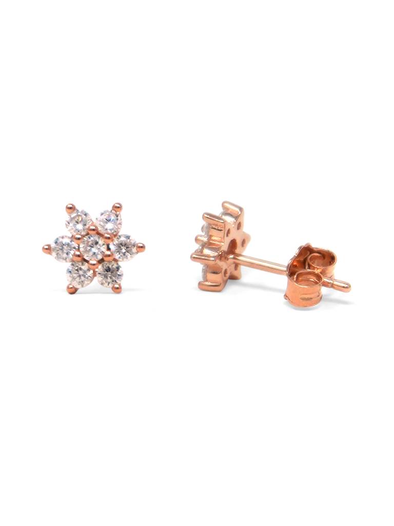 Mannash Shinning Flower Nakshatra Rose Gold Plated Sterling Silver Stud Earrings : MZRES503D1172