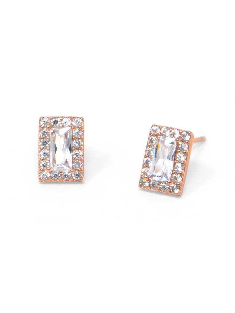 Mysterical Rectangle Solitaire Gold Plated Sterling Silver Stud Earrings : MZRES521D1221