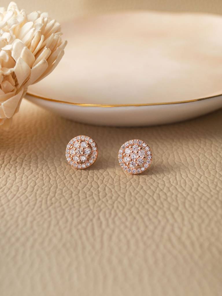 Radiant Cluster Rose Gold Plated Sterling Silver Stud Earrings