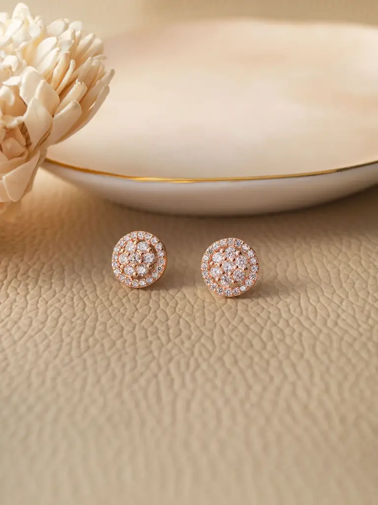 Radiant Cluster Rose Gold Plated Sterling Silver Stud Earrings