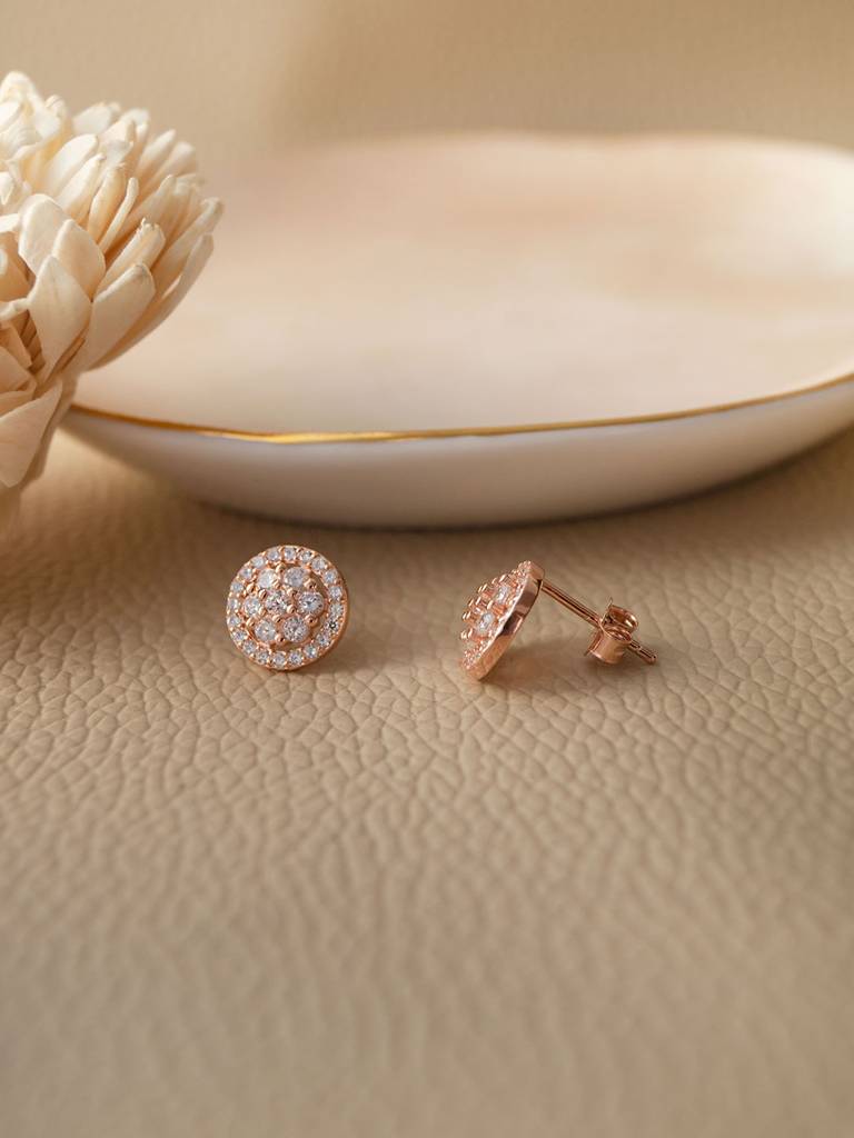 Radiant Cluster Rose Gold Plated Sterling Silver Stud Earrings