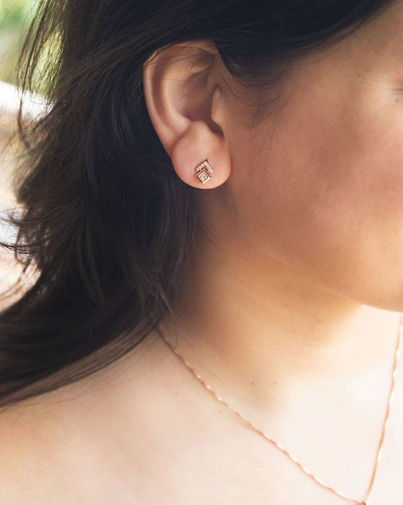 Grandeur Geometric Rose Gold Plated Sterling Silver Stud Earrings : MZRES557D1320