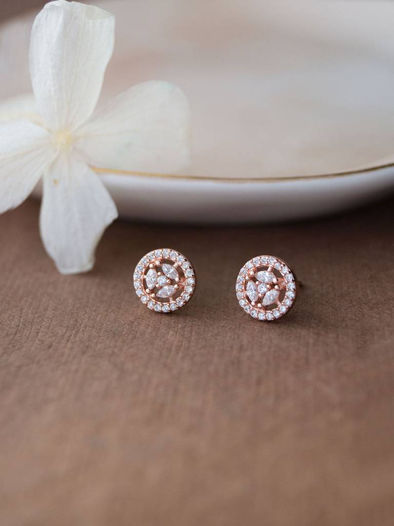 Mannash Circular Floret Rose Gold Plated Sterling Silver Stud Earrings : MZRES596D1431