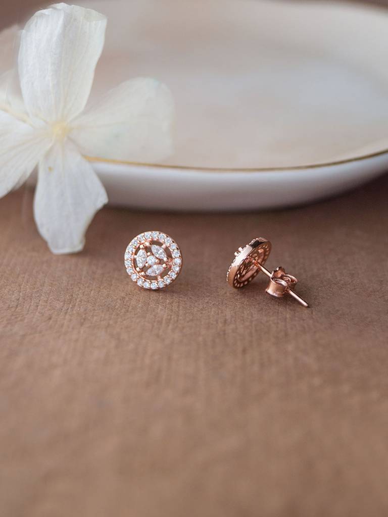 Mannash Circular Floret Rose Gold Plated Sterling Silver Stud Earrings : MZRES596D1431