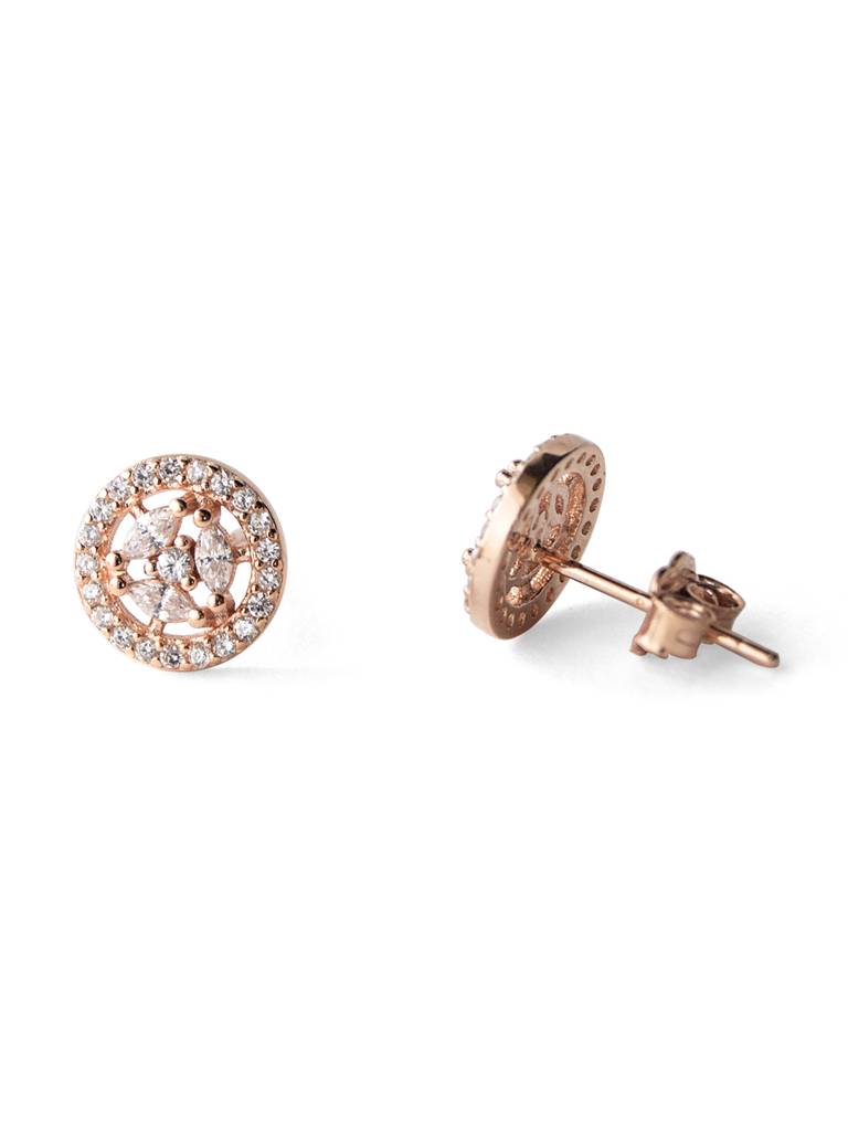 Mannash Circular Floret Rose Gold Plated Sterling Silver Stud Earrings : MZRES596D1431