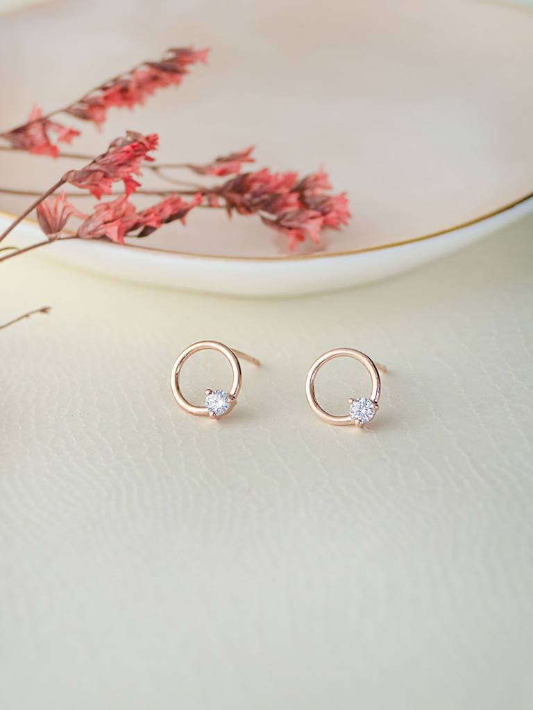 Mannash Circle With A Spark Rose Gold Plated Sterling Silver Stud Earrings : MZRES607D1454