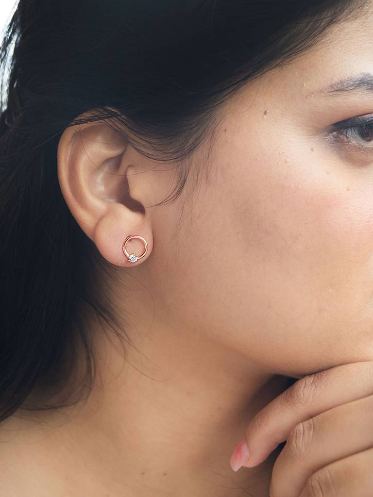 Mannash Circle With A Spark Rose Gold Plated Sterling Silver Stud Earrings : MZRES607D1454