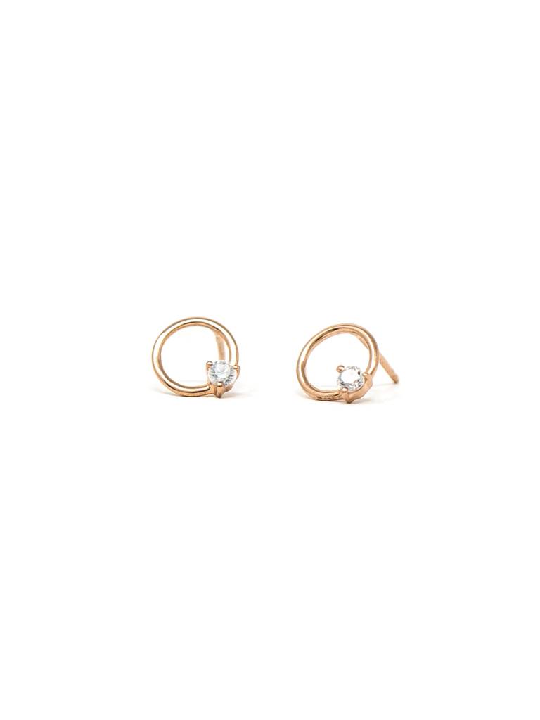 Mannash Circle With A Spark Rose Gold Plated Sterling Silver Stud Earrings : MZRES607D1454