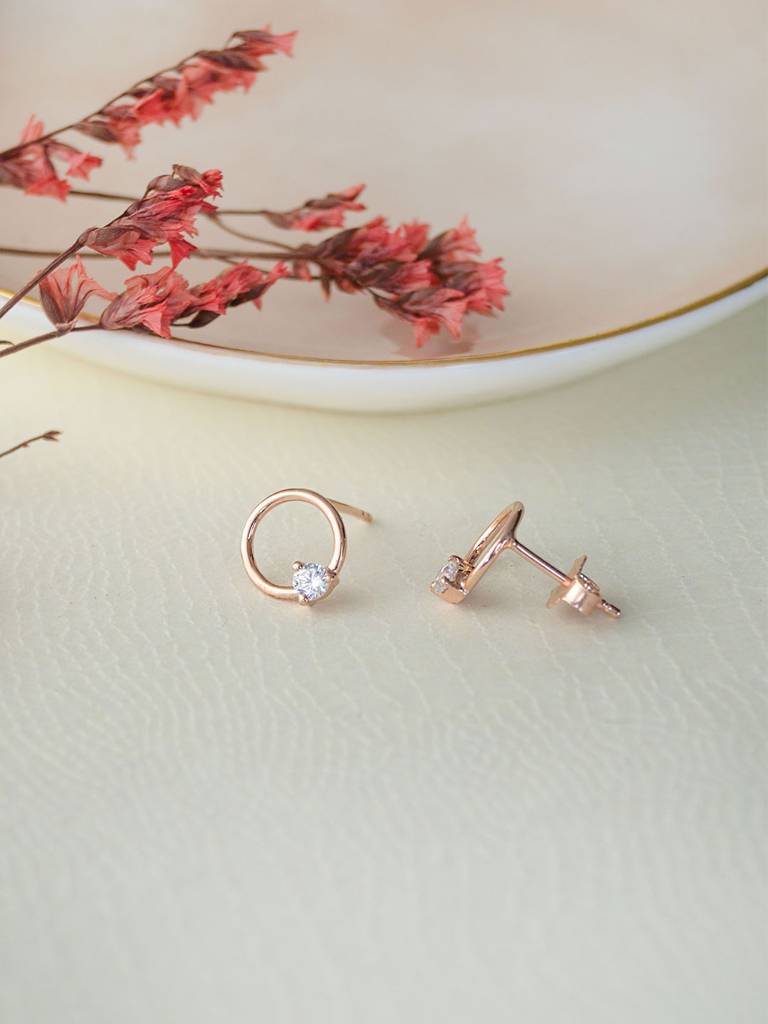 Mannash Circle With A Spark Rose Gold Plated Sterling Silver Stud Earrings : MZRES607D1454