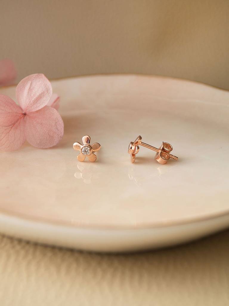 Cute Little Flower Gold Plated Sterling Silver Stud Earrings : MZRES645D1520