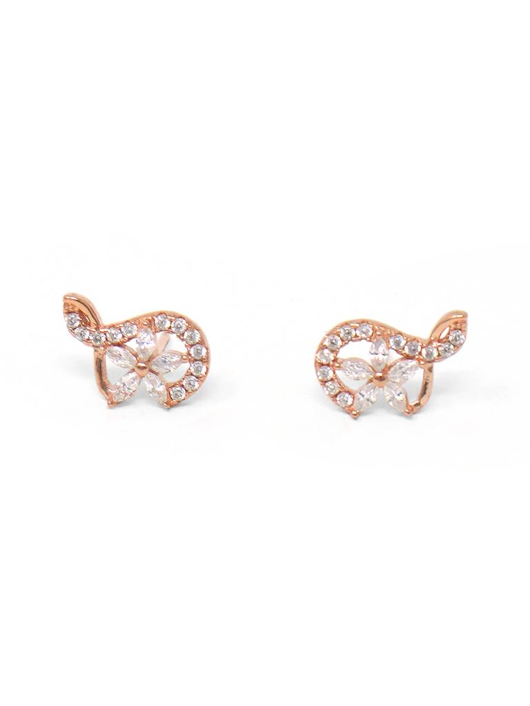 Swirling Flower Rose Gold Plated Sterling Silver Stud Earrings : MZRES710D1691