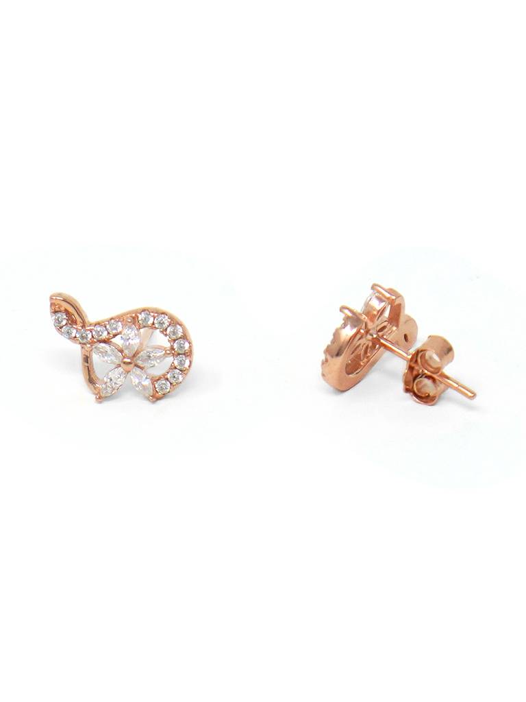 Swirling Flower Rose Gold Plated Sterling Silver Stud Earrings : MZRES710D1691