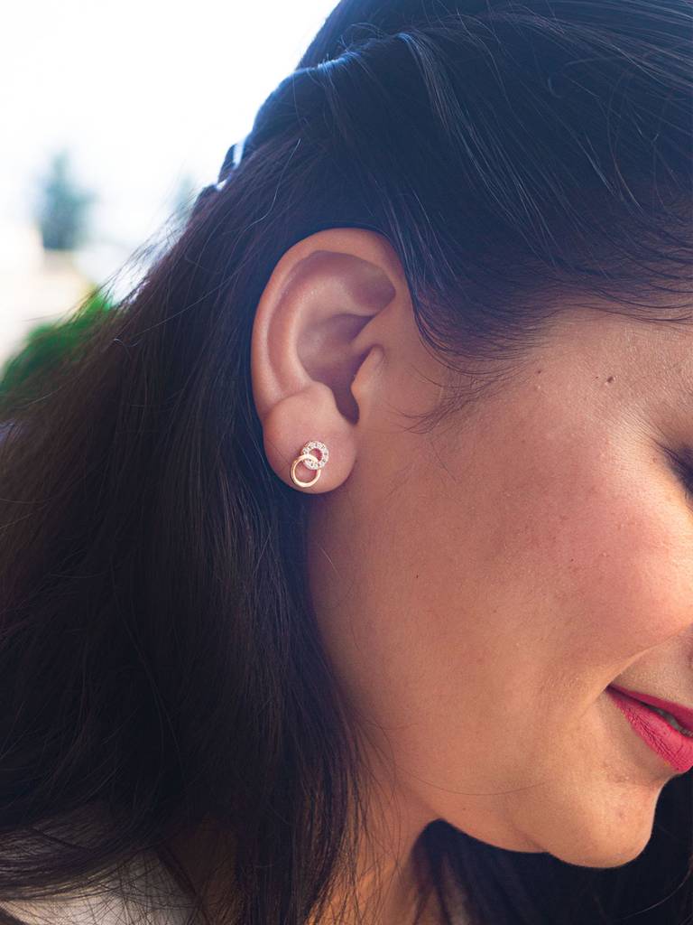 Mannash Circle Play Rose Gold Plated Sterling Silver Stud Earrings : MZRES714D1697