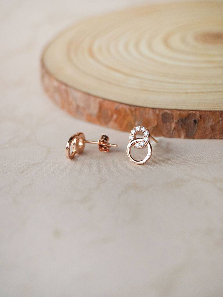 Mannash Circle Play Rose Gold Plated Sterling Silver Stud Earrings : MZRES714D1697