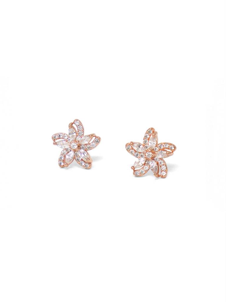 Swirling Flower Rose Gold Plated Sterling Silver Stud Earrings : MZRES744D1741