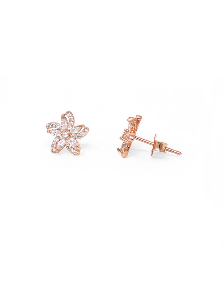 Swirling Flower Rose Gold Plated Sterling Silver Stud Earrings : MZRES744D1741