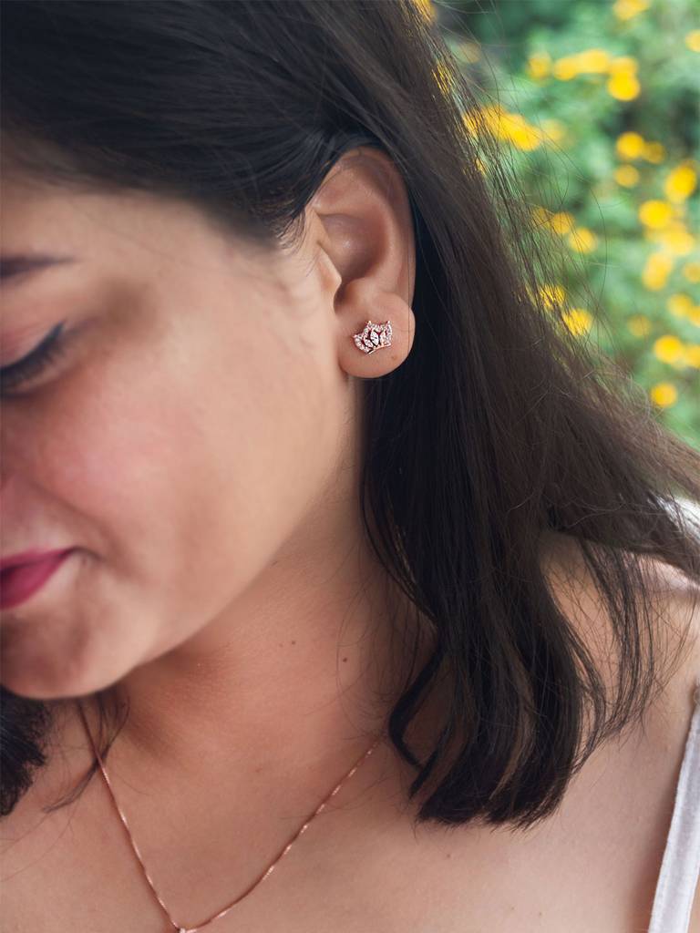 Mannash Pretty Crown Rose Gold Plated Sterling Silver Stud Earrings : MZRES801D1872