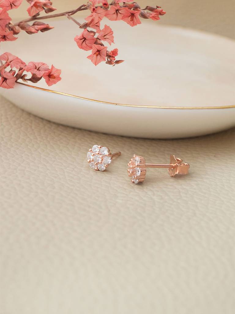 Mannash Little Sparkle Cluster Rose Gold Plated Sterling Silver Stud Earrings : MZRES806D1897