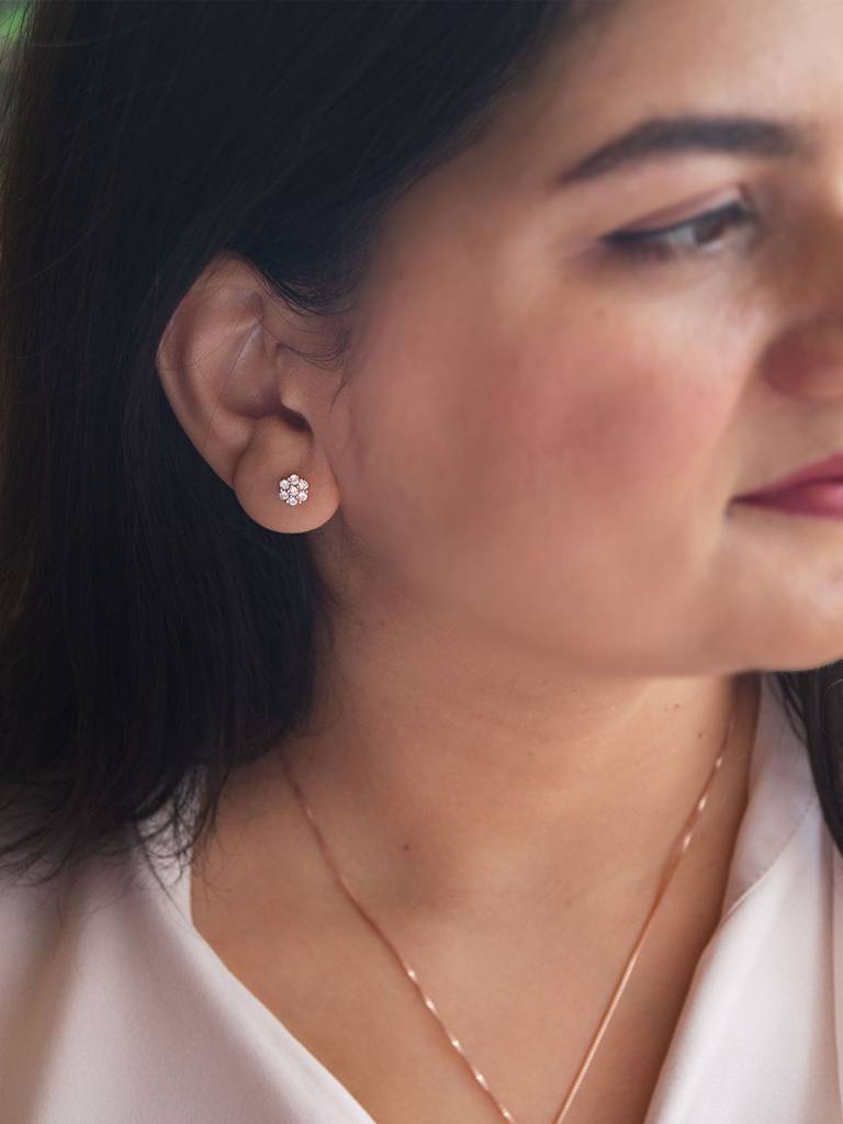 Mannash Little Sparkle Cluster Rose Gold Plated Sterling Silver Stud Earrings : MZRES806D1897
