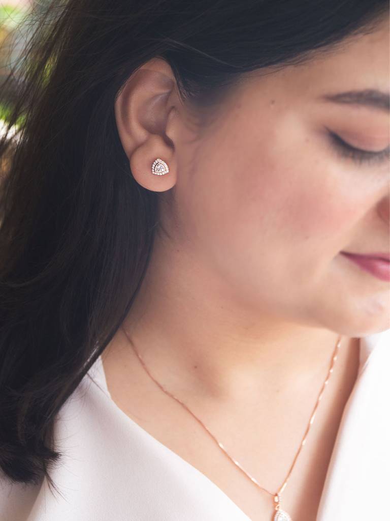 Mannash Trillion Sparkle Triangular Rose Gold Plated Sterling Silver Stud Earrings : MZRES809D1912