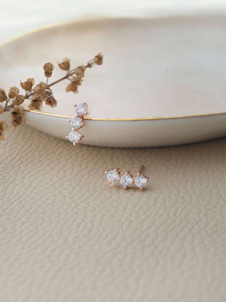 Mannash Triple Blinging Line Rose Gold Plated Sterling Silver Stud Earrings : MZRES845D1966