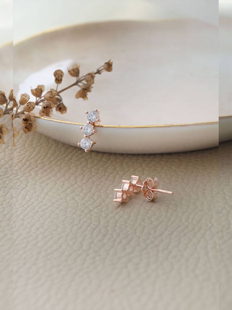 Mannash Triple Blinging Line Rose Gold Plated Sterling Silver Stud Earrings : MZRES845D1966