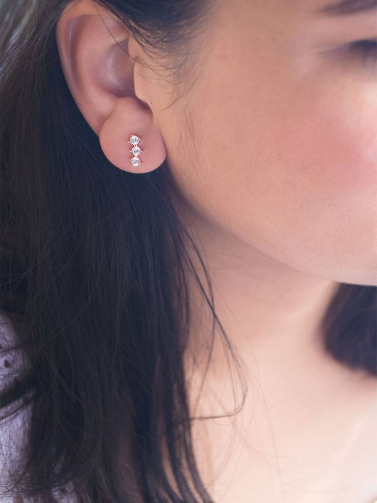 Mannash Triple Blinging Line Rose Gold Plated Sterling Silver Stud Earrings : MZRES845D1966