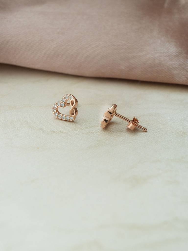 Mannash Heart & Infinity Rose Gold Plated Sterling Silver Stud Earrings : MZRES846D1967