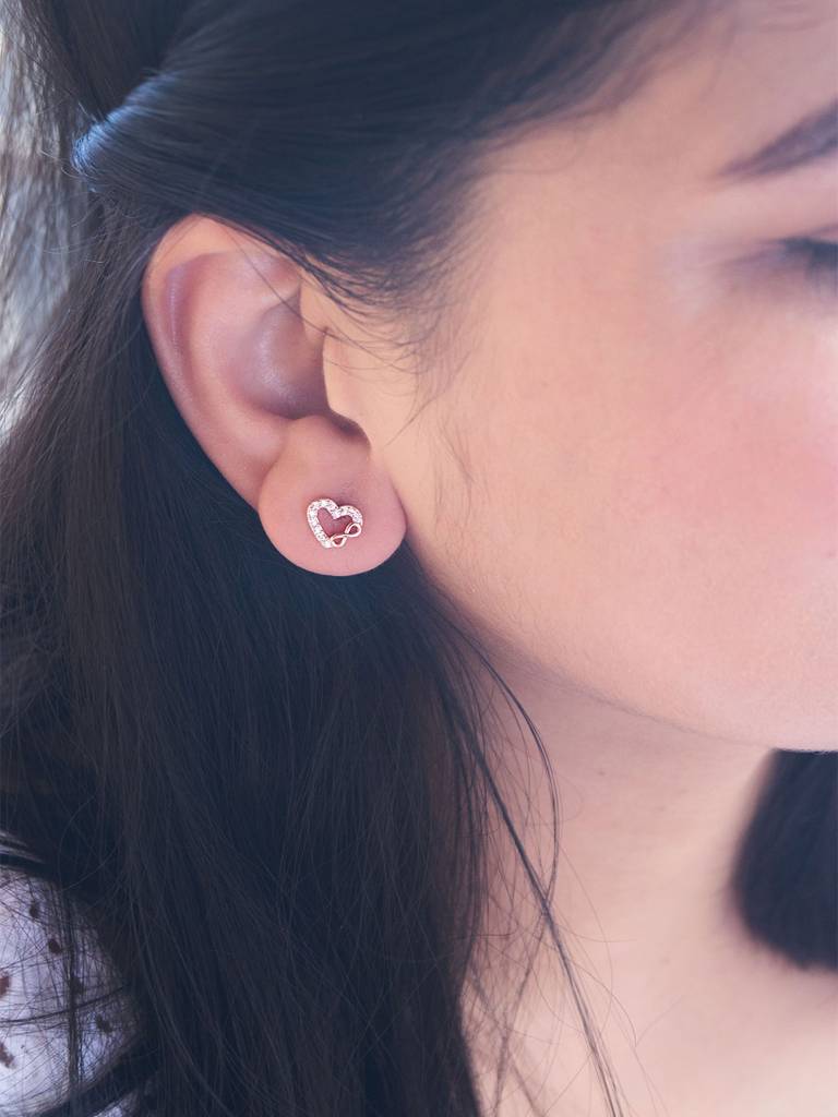 Mannash Heart & Infinity Rose Gold Plated Sterling Silver Stud Earrings : MZRES846D1967