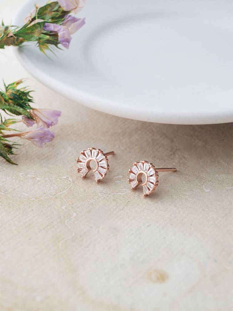 Mannash Channel Sparkle Circle Rose Gold Plated Sterling Silver Stud Earrings : MZRES877D2043