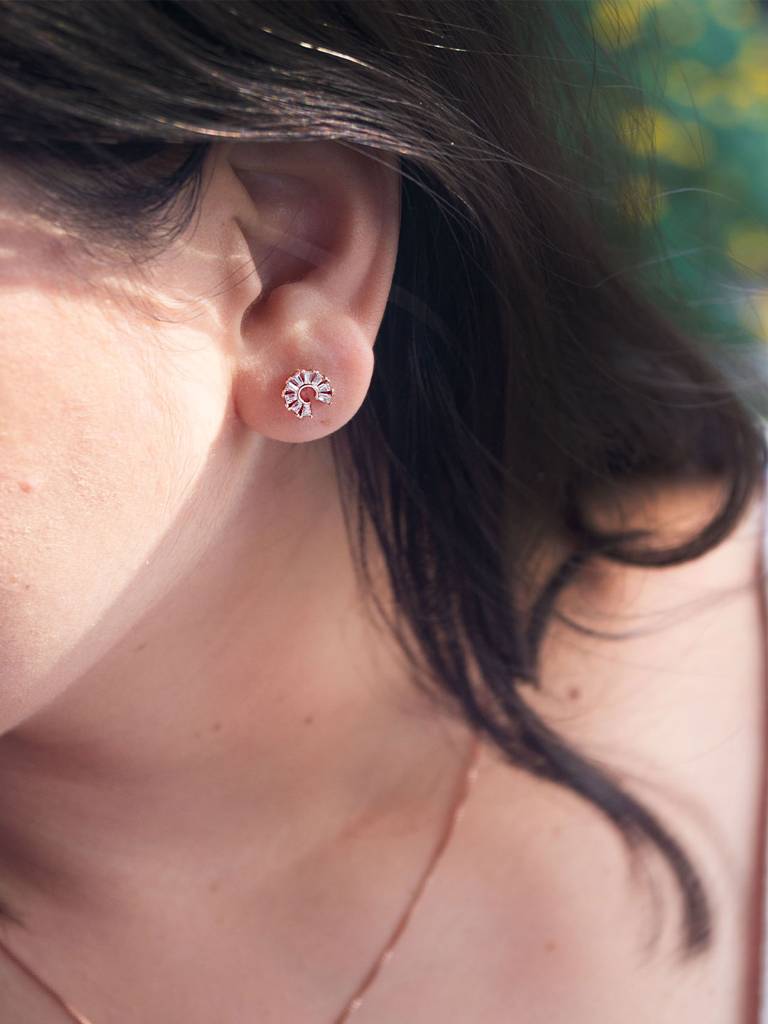 Mannash Channel Sparkle Circle Rose Gold Plated Sterling Silver Stud Earrings : MZRES877D2043