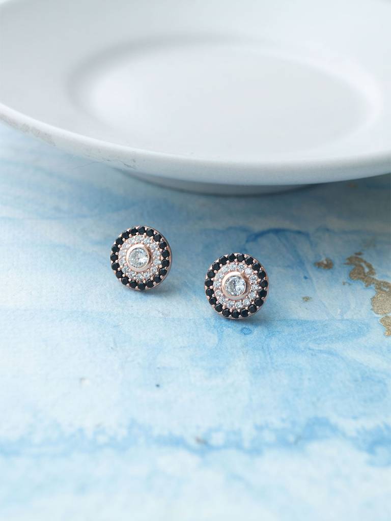 Aqua Blue Ring with Cubic Zirconia Halo Rose Gold-plated Sterling Silver Aqua Blue Ring with Cubic Zirconia Halo Rose Gold-plated Sterling Silver