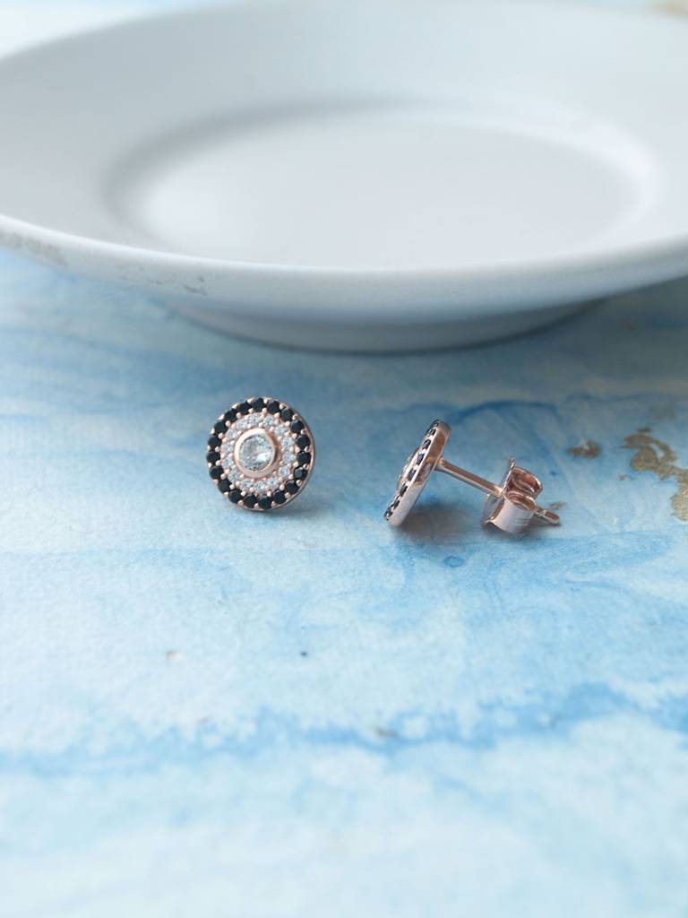 Aqua Blue Ring with Cubic Zirconia Halo Rose Gold-plated Sterling Silver Aqua Blue Ring with Cubic Zirconia Halo Rose Gold-plated Sterling Silver