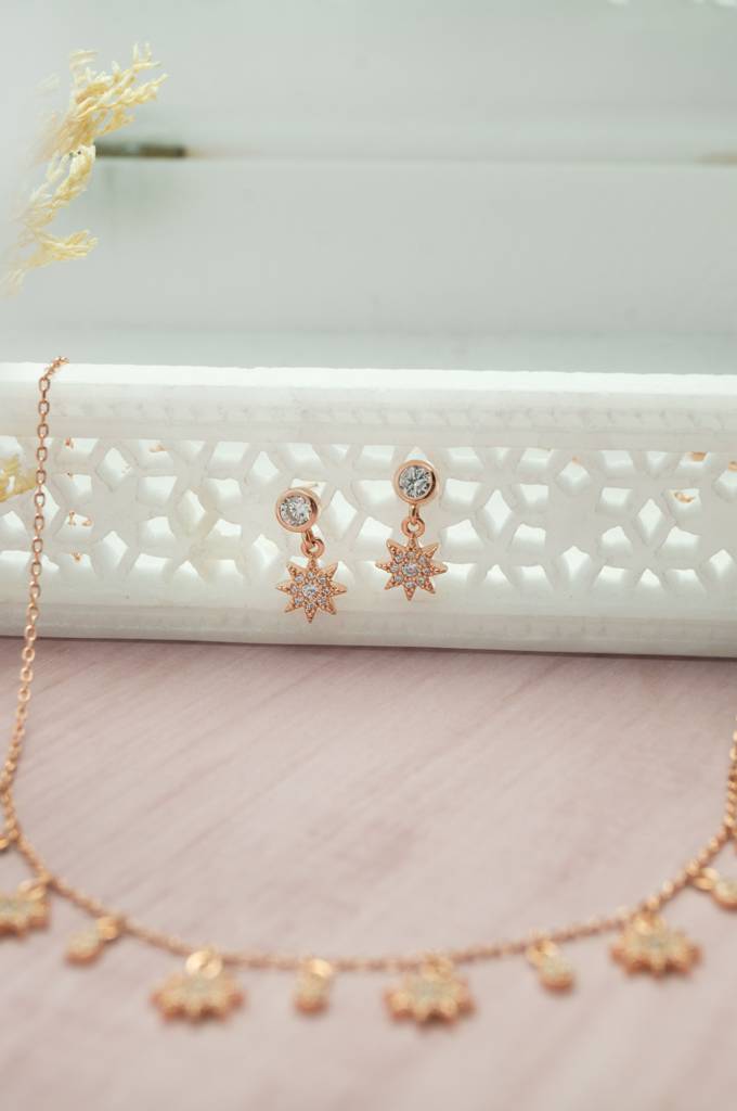 Sun Shine Charms Rose Gold Plated Sterling Silver Stud Earrings : MZRES885D2068