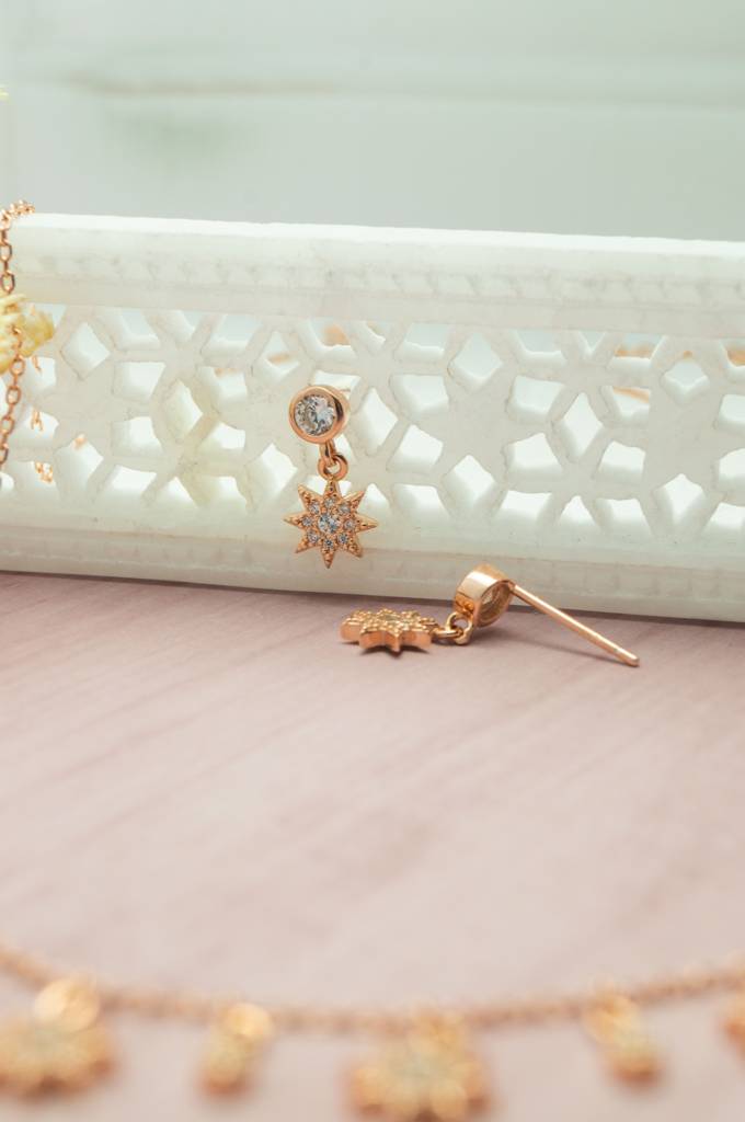 Sun Shine Charms Rose Gold Plated Sterling Silver Stud Earrings : MZRES885D2068