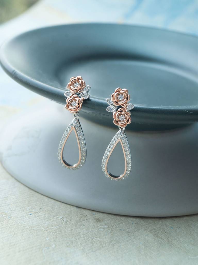 Mannash Garden Of Happiness Silver & Rose Gold Plated Sterling Silver Stud Earrings : MZRES886D2053