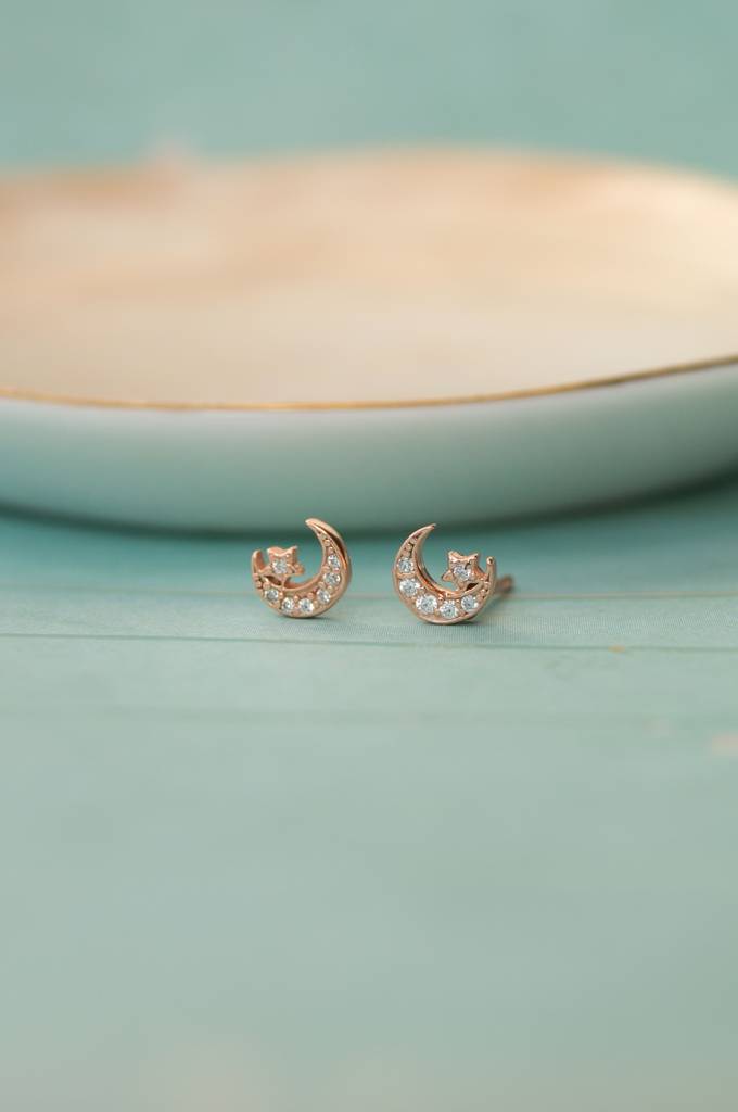 Star & Moon Plated Sterling Silver Stud Earrings : MZRES908D2275
