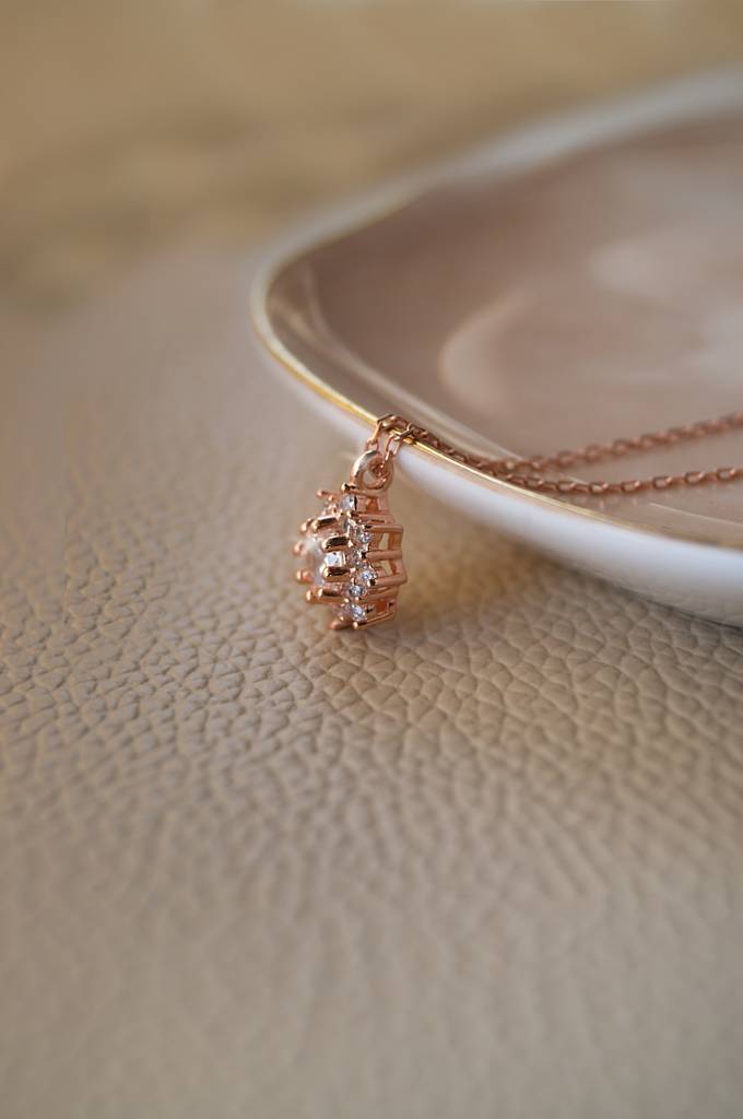 Floral Solitaire Rose Gold Plated Sterling Silver Pendant Set : MZRJPS308D615