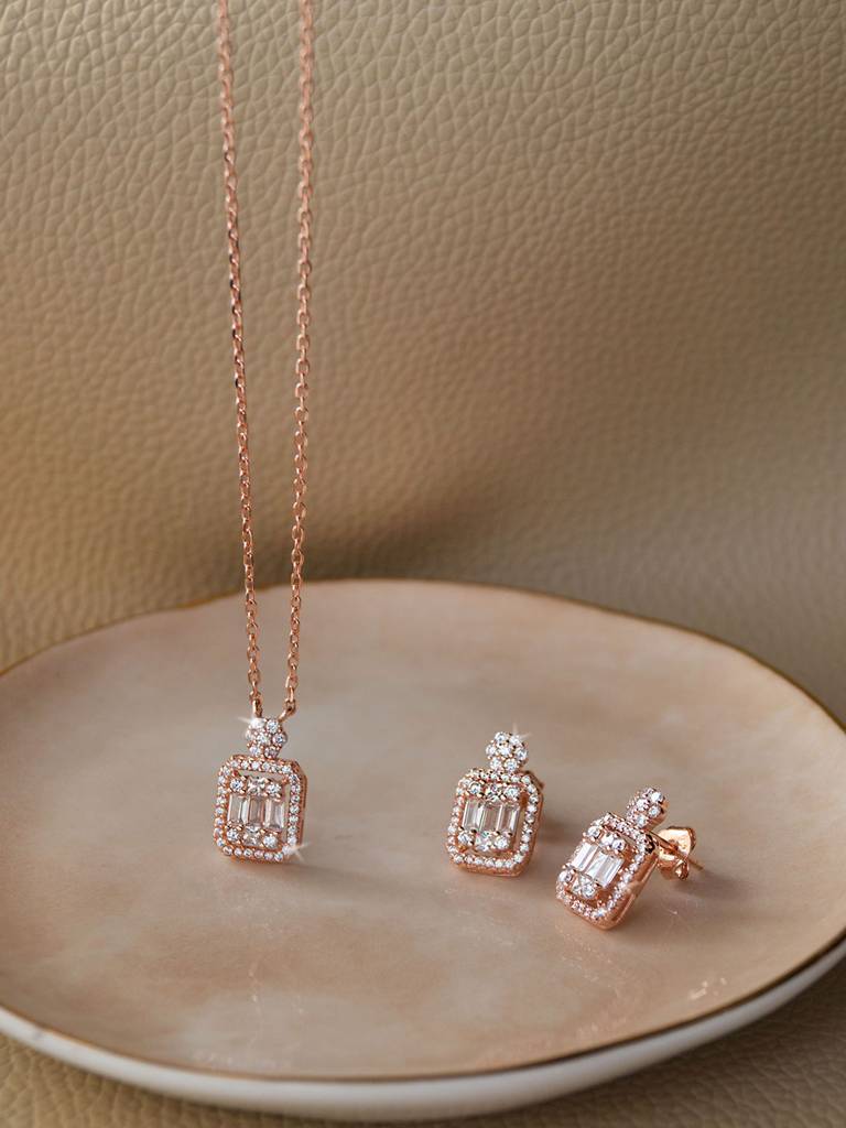 Let'S Shine Rose Gold Plated Sterling Silver Pendant Set : MZRJPS409D933