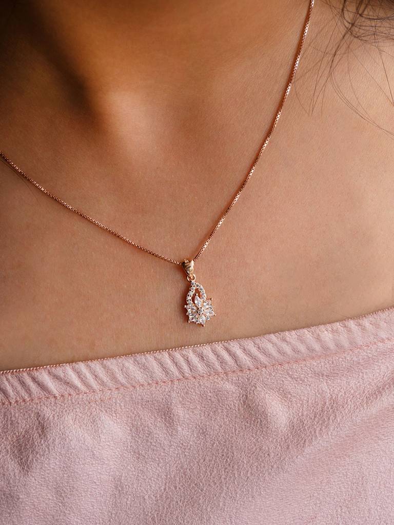 Eclectic Floral Rose Gold Plated Sterling Silver Pendant Set : MZRJPSC300D585