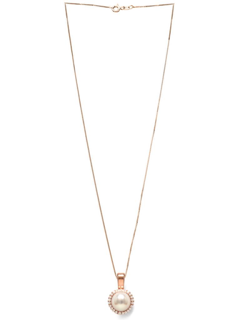 Encircled Pearl Rose Gold Plated Sterling Silver Pendant Set With Chain