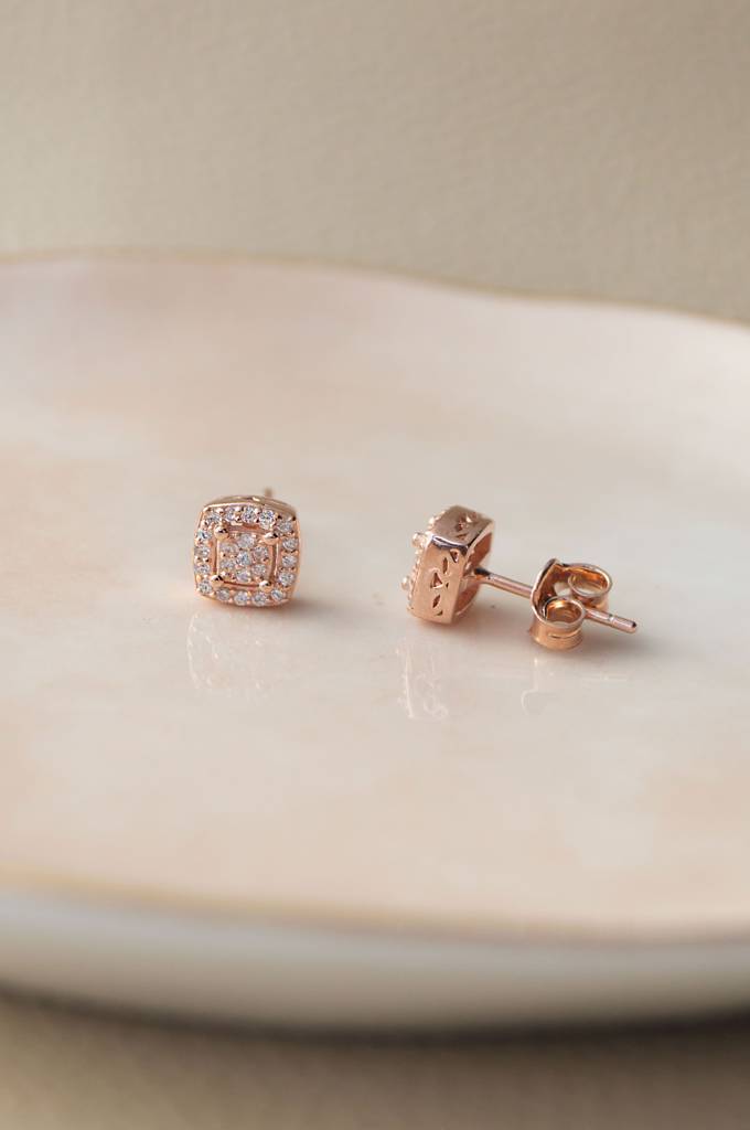 Ecentric Square Rose Gold Plated Sterling Silver Pendant Set With Chain : MZRJPSC441D1035