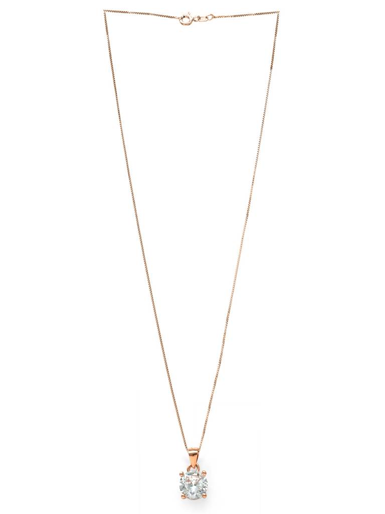 Classic Solitaire Rose Gold Plated Sterling Silver Pendant Set With Chain